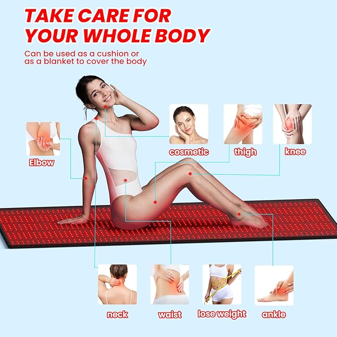 Elfeye Red Light Therapy Mat for Full Body 71 X 31.5 Red Light Therapy Blanket 1280pcs LEDs Large Near Infrared Light Therapy Pad/Bed Device 660NM Red Light & 850nm Infrared Light for Pa-in Relief