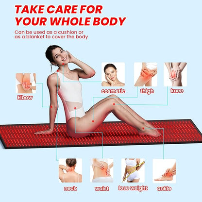 Elfeye Red Light Therapy Mat for Full Body 71 X 31.5 Red Light Therapy Blanket 1280pcs LEDs Large Near Infrared Light Therapy Pad/Bed Device 660NM Red Light & 850nm Infrared Light for Pa-in Relief
